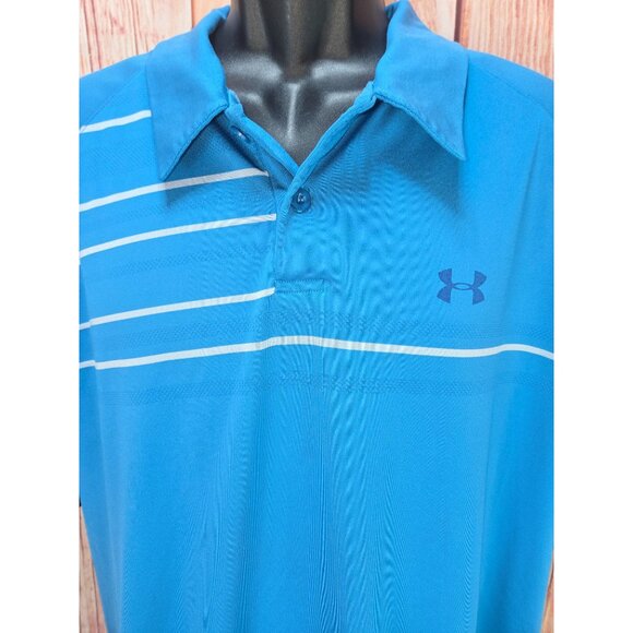 Under Armour Mens Heatgear Polo XL Loose Fit Blue Stripe Design - Picture 3 of 9
